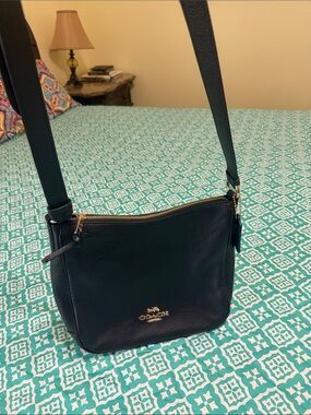 Coach Pebble Leather Crossbody — Deep Green with Gold Hardware